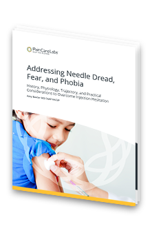 An icon on the white paper with the title, "Addressing Needle Dread, Fear, and Phobia"